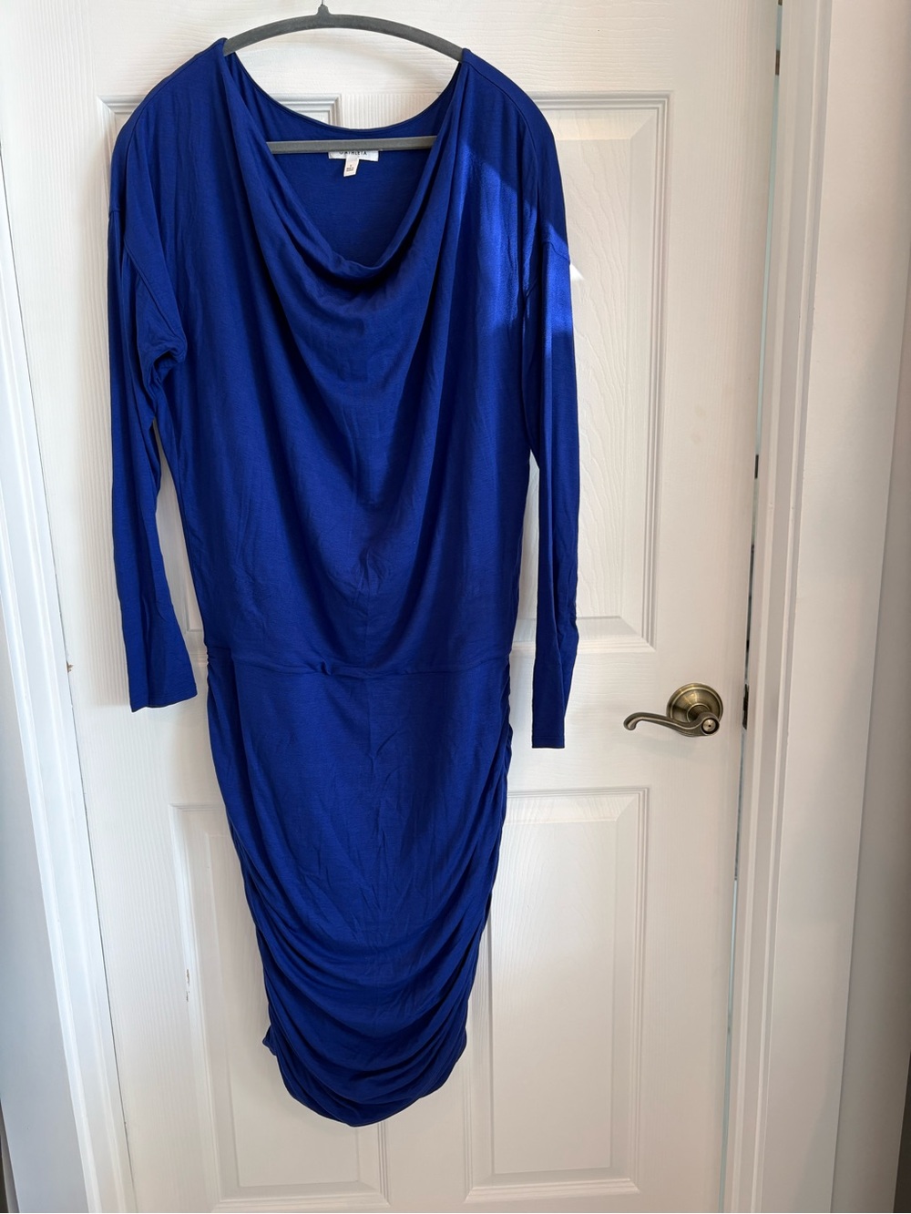 Athleta Royal Blue Drape-Neck Long Sleeve Dress